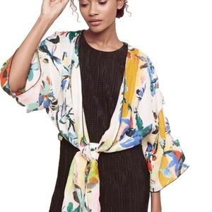 Petanu by Pashma Anthropologie One Size Linen Kimono Cover Up Floral Watercolor
